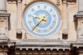 Clock in the quad at the Examination Schools
