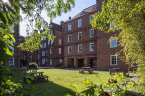 Looking towards the Griffiths Building and grounds at Linacre College
