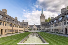 Nuffield College lower quad with view of pond and college tower