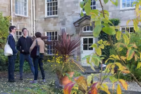 students in a college garden