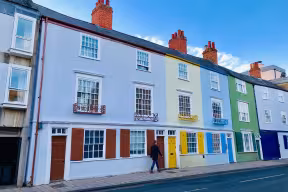 Colourful houses on Longwall Street, Oxford.