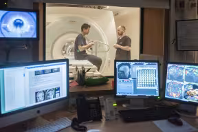 A research participant being prepared for a magnetic resonance imaging (MRI) scan