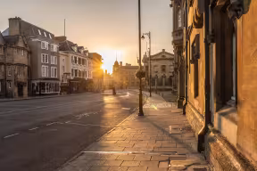 Looking down Broad street, Oxford, at sunrise.