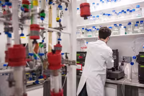 Protein purification in the Chemistry cold room.