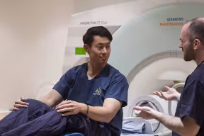 A research participant being prepared for a magnetic resonance imaging (mri) scan