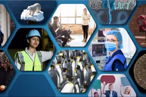 a collage of images showing research