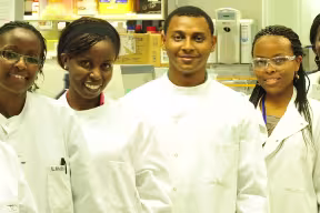 Research officers and PhD students at work in the immunology laboratories at Kilifi