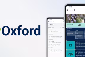 MyOxford student app logo and screens on mobile phones
