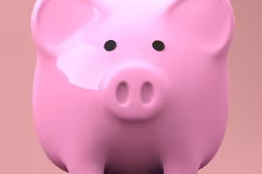 Picture of a pink piggy bank against pink background.