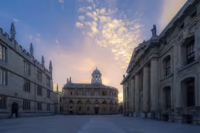The Sheldonian and Bodleian at sunset.