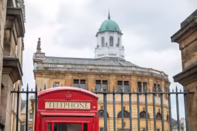 TRADITIONAL RED TELEPHONE BOX IN FRONT OF THE SHELDONIAN THEATRE