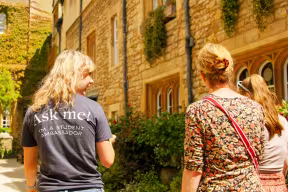 Visitors to an open day with a student ambassador