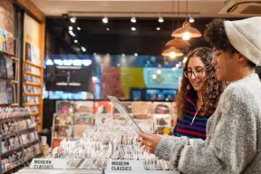 Students in a record store