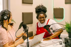 Students recording a podcast