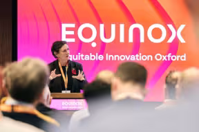 The Vice-Chancellor of the University of Oxford addresses an audience during an Equinox event, presenting the University’s role in driving innovation and inclusive growth.