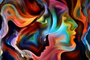 Arrangement of colorful paint and abstract shapes on the subject of modern art, abstract art, expressionism and spirituality