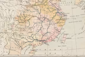 Sketch map of China and adjoining regions showing the density of population, mineral resources, chief products, principal trade routes, existing and projected railways and inland navigation - 1898.
