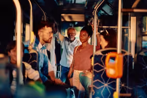 Passengers commuting on public transport in summer