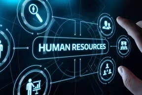 Digital platform with various icons surrounding 'Human Resources'