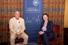 Professor Tracey, Vice-Chancellor of Oxford University, sitting down with Stuart Ford