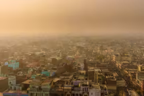  Ariel view of New Delhi with severe air pollution. 