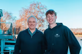 Richard Hull standing next to Lexi Underwood on 19 December 2025 at Thames Rowing Club, London