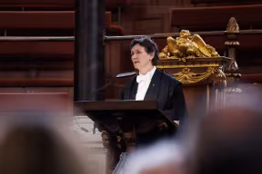 Oxford University Vice-Chancellor Irene Tracey delivers her Oration in the Sheldonian Theatre. 