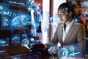 Student with digital and AI-related imagery 
