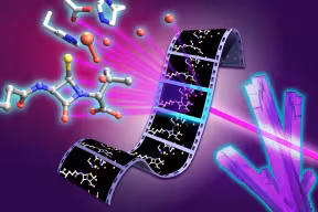 Cartoon film strip showing the stages of penicillin biosynthesis across the frames