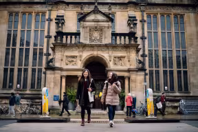 Students in front of the Exam Schools