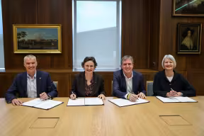 Left to Right: Professor Tim Jones, Professor Irene Tracey, Steve Rotheram, Mayor of the Liverpool City Region, Cllr Liz Leffman