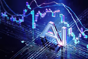 Graphical illustration with the word 'AI' superimposed against an illuminated line graph.