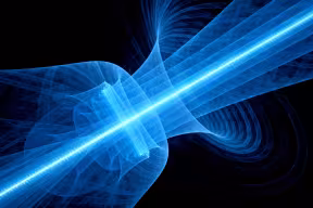 Abstract concept of a glowing blue beam surrounded by a rippled effect. 