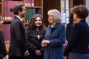 Image of Her Royal Highness The Duchess of Cornwall meeting staff and students as part of her visit to the Bodleian Libraries