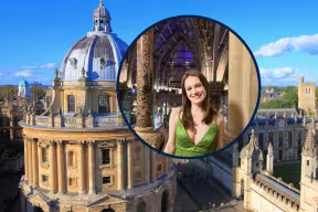 Oxford student Chloe Pomfret with the Radcliffe Camera in the background