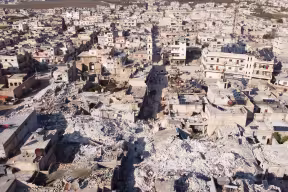 Drone photos over Aleppo, Syria show the massive devastation caused by the earthquake that struck Syria and Turkey, leaving tens of thousands dead and injured