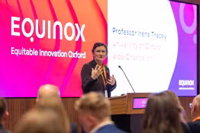 Oxford Vice-Chancellor Irene Tracey speaks during the launch of Equinox at Rhodes House.. 