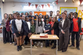 IntoUniversity staff and students, as well as members of the University of Oxford and Christ Church, Oxford, celebrate the learning centre's 10 year anniversary
