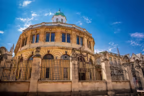 Image of the outside of the front of the Sheldonian Theatre, University of Oxford