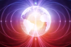 An abstract image of Earth with magnetic field lines.