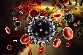 Illustration of an HIV virus in the bloodstream