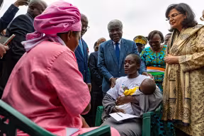 Abidjan, Côte d’Ivoire: First baby receiving the new R21/Matrix-M™ malaria vaccine, co-developed by the University of Oxford and Serum Institute of India