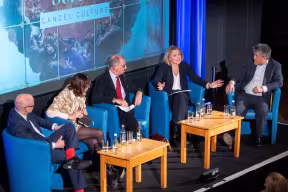 Image of panellists and moderator on stage during the Cancel Culture debate at the Sheldonian Series event