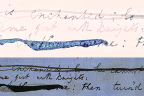 Before and After: Multispectral image processed by Michael J Sullivan from raw imaging by Andrew Beeby, compared with conventional digitization from the Wren Library. With thanks to the Master and Fellows of Trinity College, Cambridge.