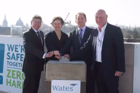 From left to right - Andy Wates, Director of Wates Group; Prof Irene Tracey, Vice-Chancellor of the University of Oxford; Sir Nigel Wilson, Group Executive of Legal and General; and Mark Tant, Managing Director for Wates 