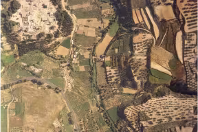 An aerial view of the palace at Knossos