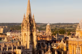 A view of the Oxford skyline at sunset