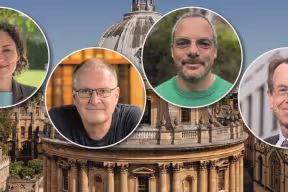 Portrait photographs of Professor Kayla King, Professor Michael Wooldridge, Professor Philipp Kukura, and Professor Rory Collins.