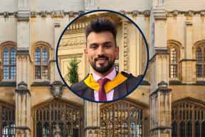 Saqlain Choudhary's profile image, against a background image of the Divinity Schools