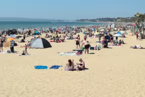 Bournemouth beach in May 2020, when UK movement was 68% below pre-lockdown levels